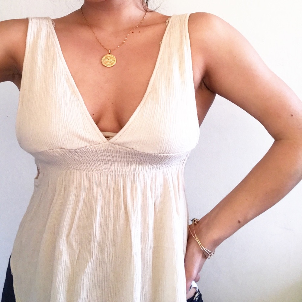 BOHO deep-V cream tank boutique quality
